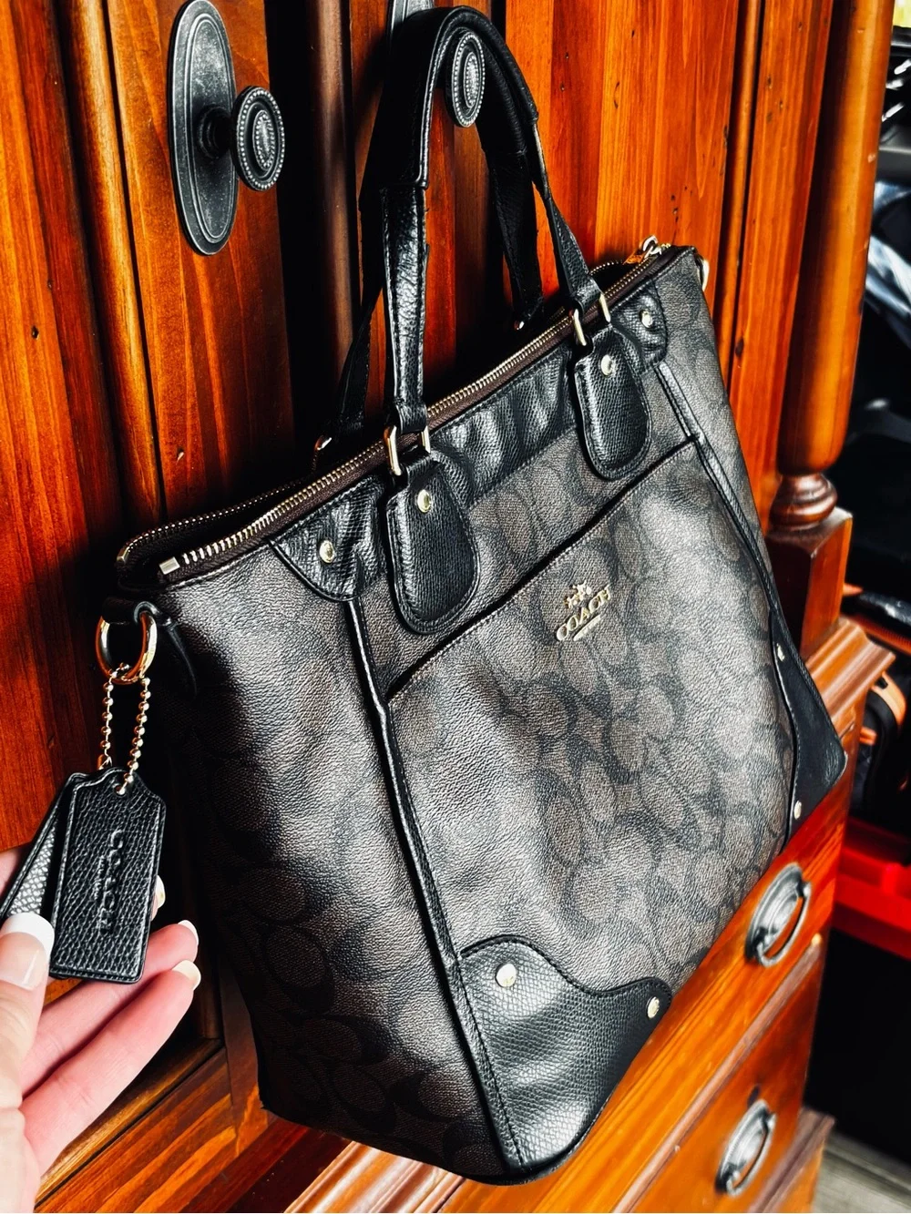 Coach Black Signature Shoulder Tote with Logo Charm
